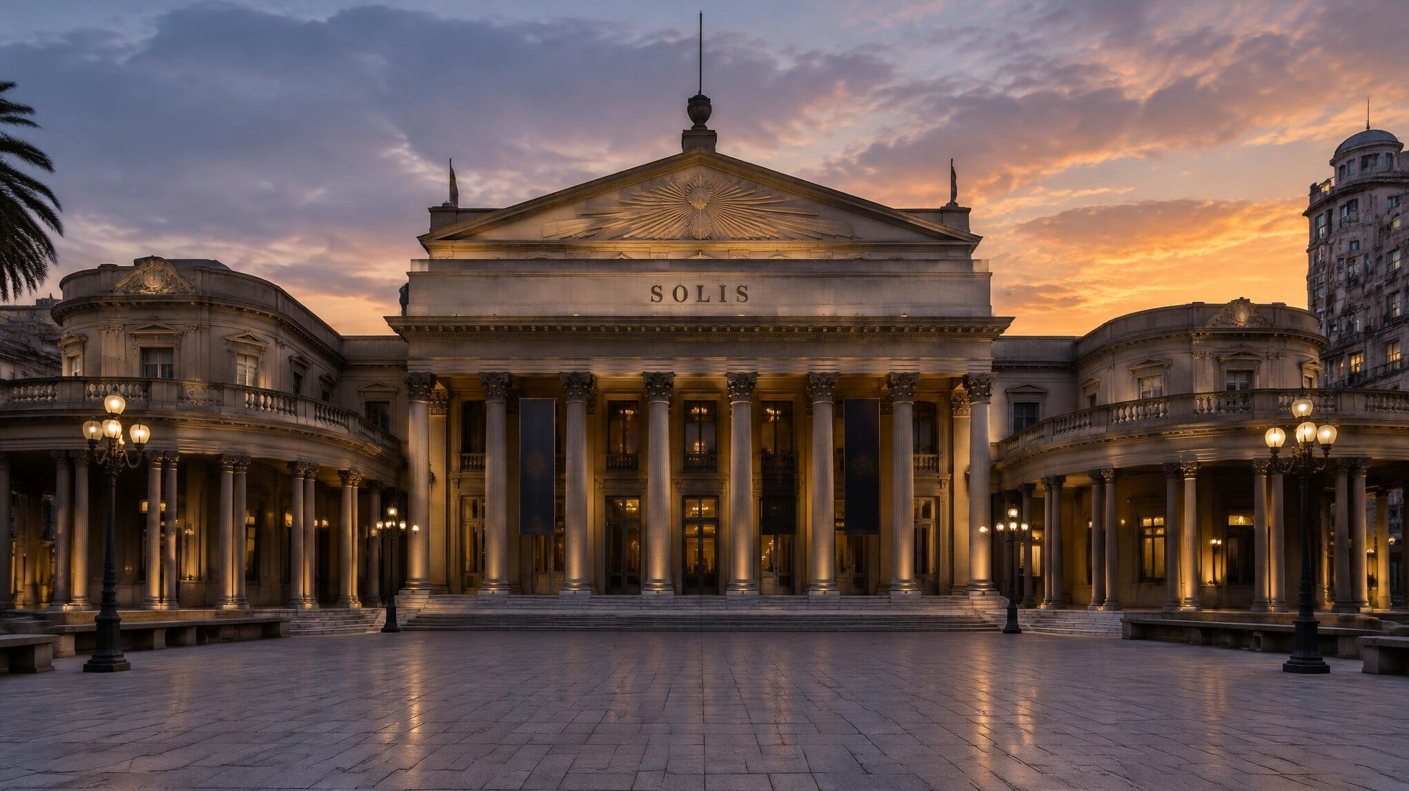 Fachada del histórico Teatro Solís en Montevideo