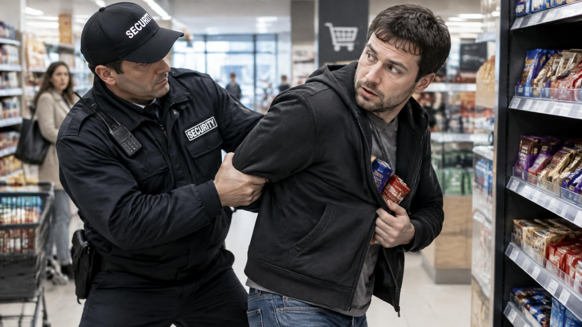 store detective catching thief